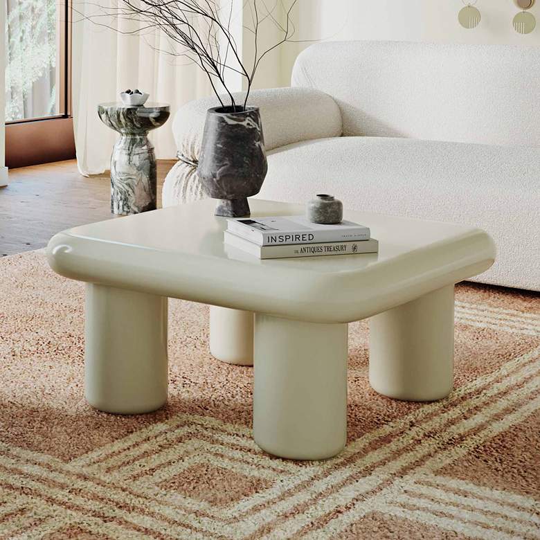 Image 2 TOV Memphis 33 1/2" Wide High-Gloss Cream Modern Square Coffee Table