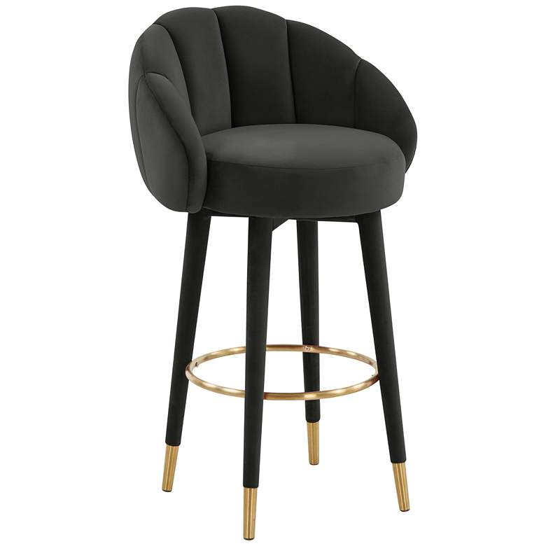 Image 2 TOV Myla 23" Wide Black Velvet Modern Swivel Bar Stool