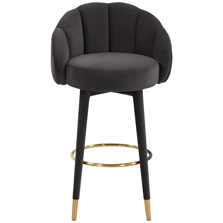 Image 6 TOV Myla 23" Wide Black Velvet Modern Swivel Bar Stool more views