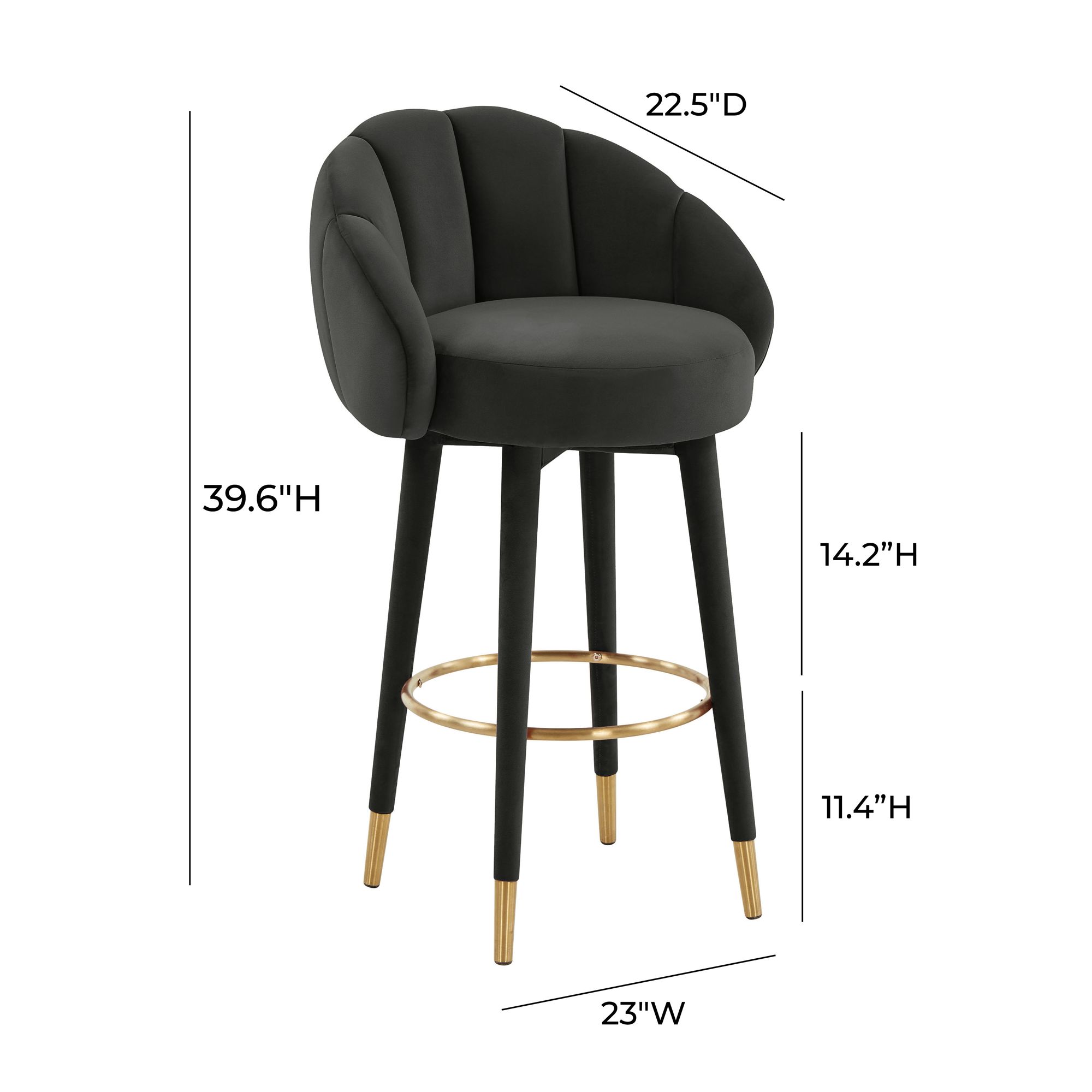 TOV Myla 23" Wide Black Velvet Modern Swivel Bar Stool in scene