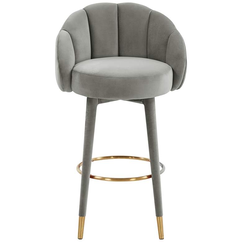 Image 6 TOV Myla 23" Wide Modern Light Gray Velvet Swivel Bar Stool more views