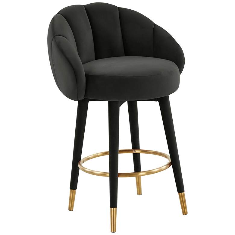 Image 2 TOV Myla 26 1/2" Black Velvet Swivel Counter Stool
