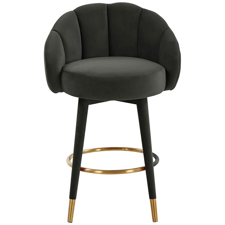 Image 6 TOV Myla 26 1/2" Black Velvet Swivel Counter Stool more views