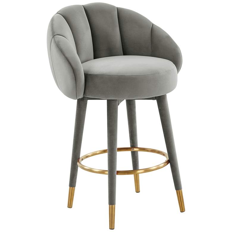 Image 2 TOV Myla 26 1/2" Modern Light Gray Velvet Swivel Counter Stool