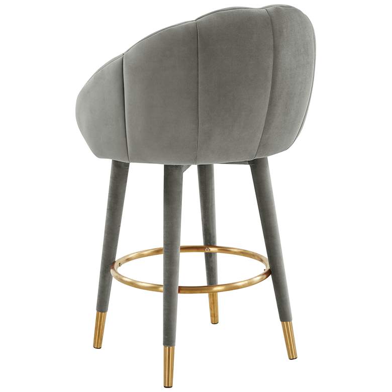 Image 7 TOV Myla 26 1/2" Modern Light Gray Velvet Swivel Counter Stool more views