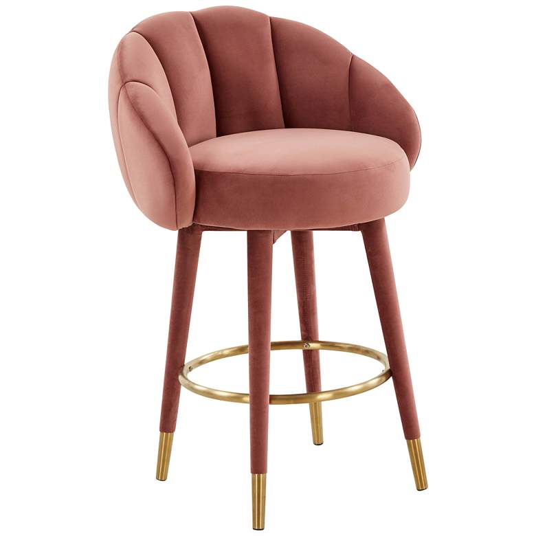 Image 2 TOV Myla 26 1/2" Salmon Pink Velvet Modern Swivel Counter Stool