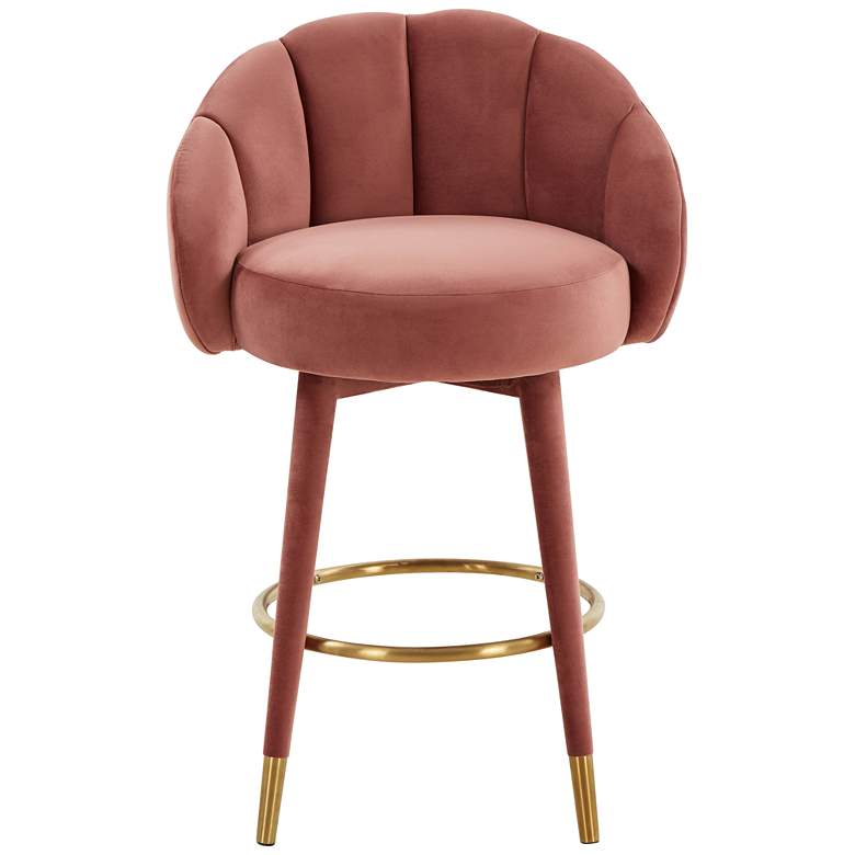 Image 6 TOV Myla 26 1/2" Salmon Pink Velvet Modern Swivel Counter Stool more views