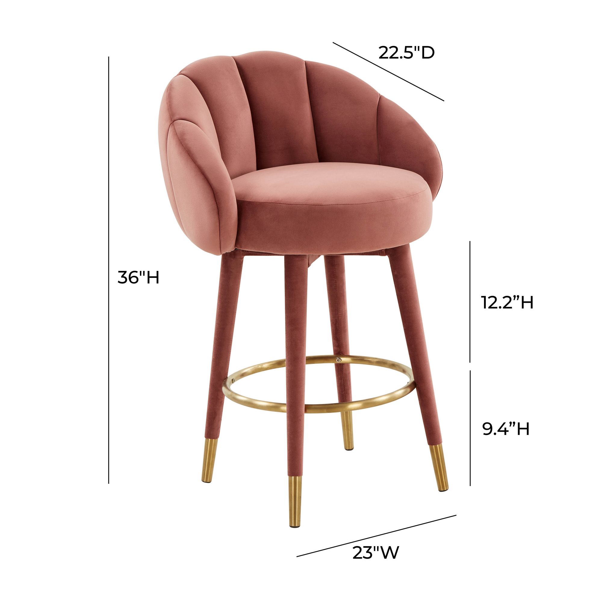 TOV Myla 26 1/2" Salmon Pink Velvet Modern Swivel Counter Stool in scene