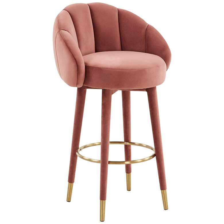 Image 2 TOV Myla 39 1/2" Salmon Pink Velvet Modern Swivel Bar Stool