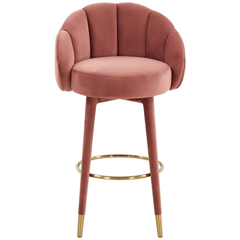 Image 6 TOV Myla 39 1/2" Salmon Pink Velvet Modern Swivel Bar Stool more views