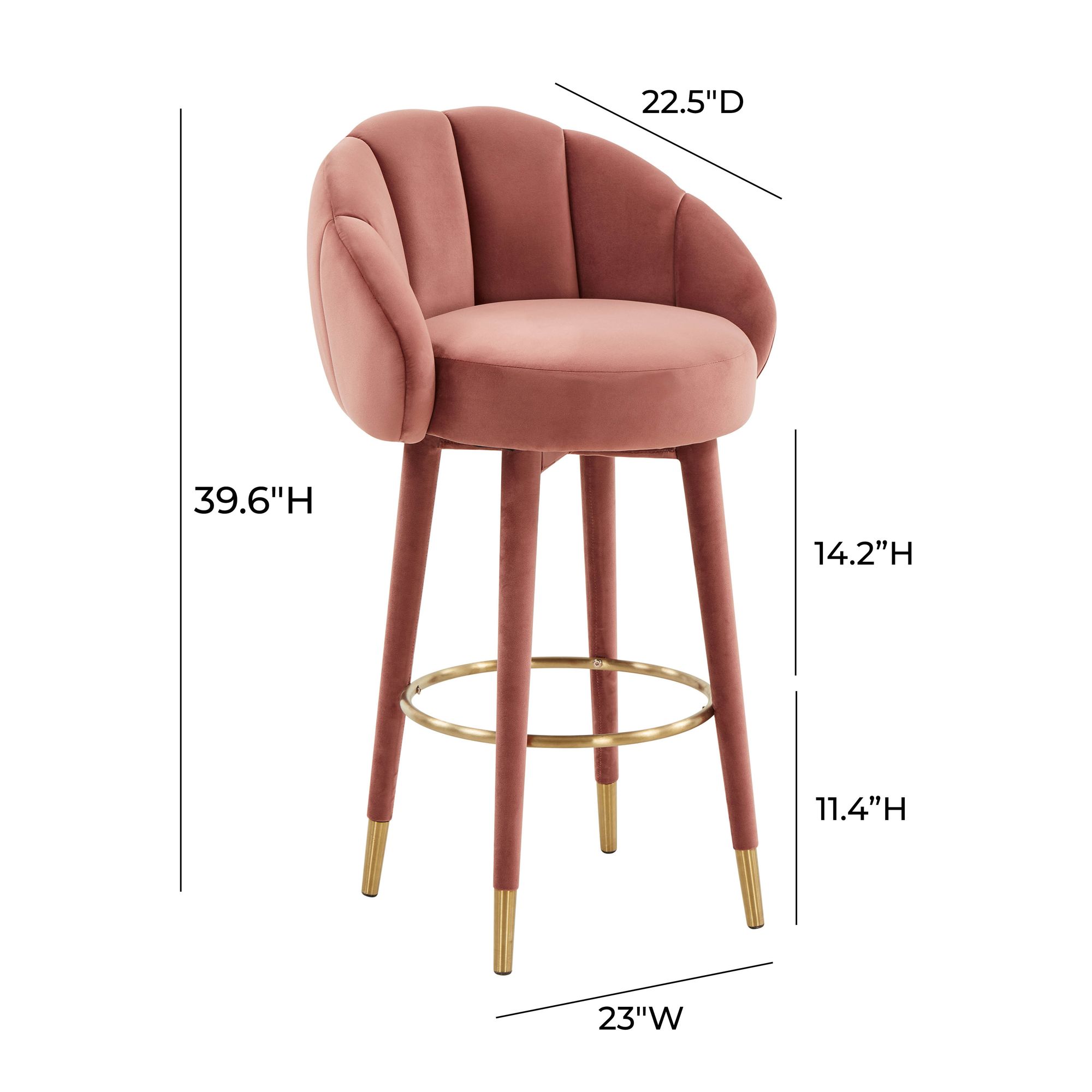 TOV Myla 39 1/2" Salmon Pink Velvet Modern Swivel Bar Stool in scene