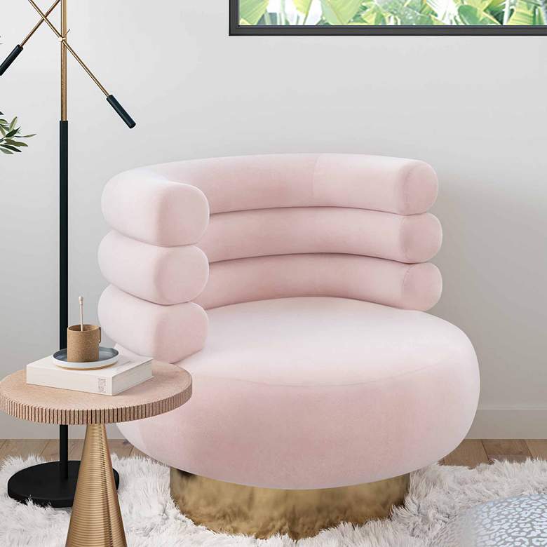 Image 1 TOV Naomi 32" Wide Luxe Blush Pink Velvet Modern Swivel Chair