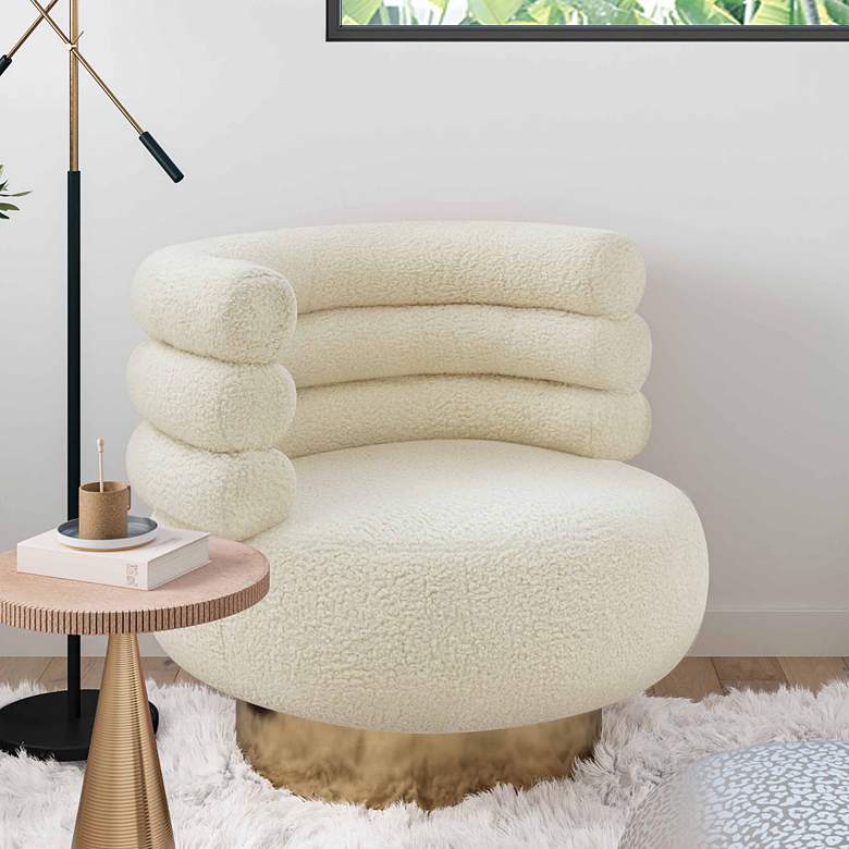Image 1 TOV Naomi 32" Wide Luxe Cream Faux Shearling Modern Swivel Chair