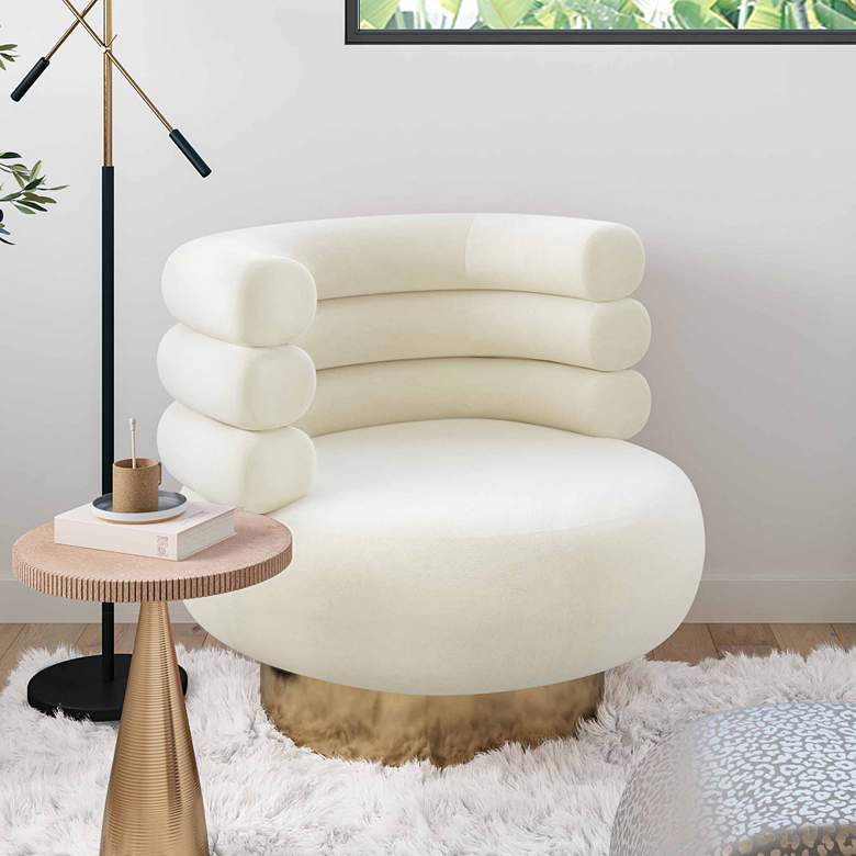 Image 1 TOV Naomi 32" Wide Luxe White Cream Velvet Modern Swivel Chair