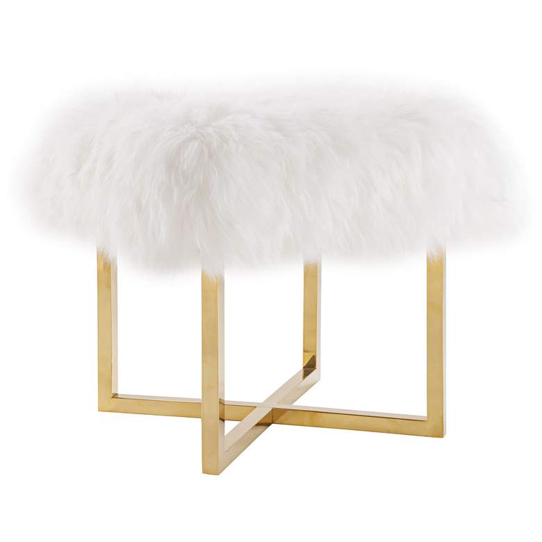 Image 1 TOV Nomo 19" Wide White Sheepskin Square Modern Accent Bench