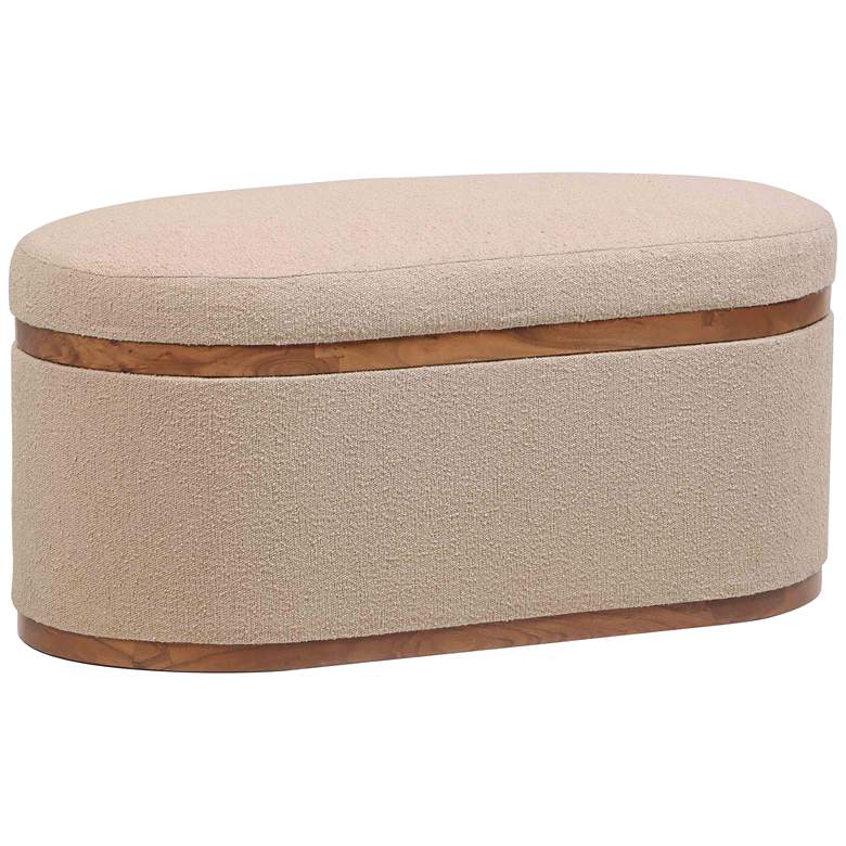 Image 1 TOV Olivier 41" Wide Ivory Boucle Fabric Oval Storage Ottoman