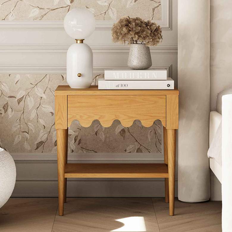Image 2 TOV Oodle 24" Wide Natural Ash Wood 1-Drawer Modern Nightstand