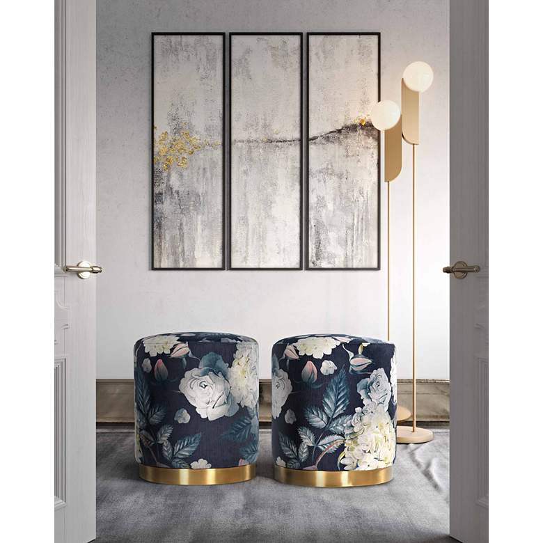 Image 4 TOV Opal 16" Wide Gold Base Floral Velvet Fabric Round Ottoman more views