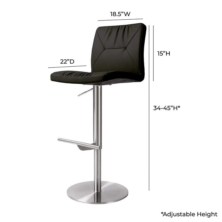 Image 6 TOV Paddy 18 1/2" Wide Black Vegan Leather Swivel Adjustable Bar Stool more views