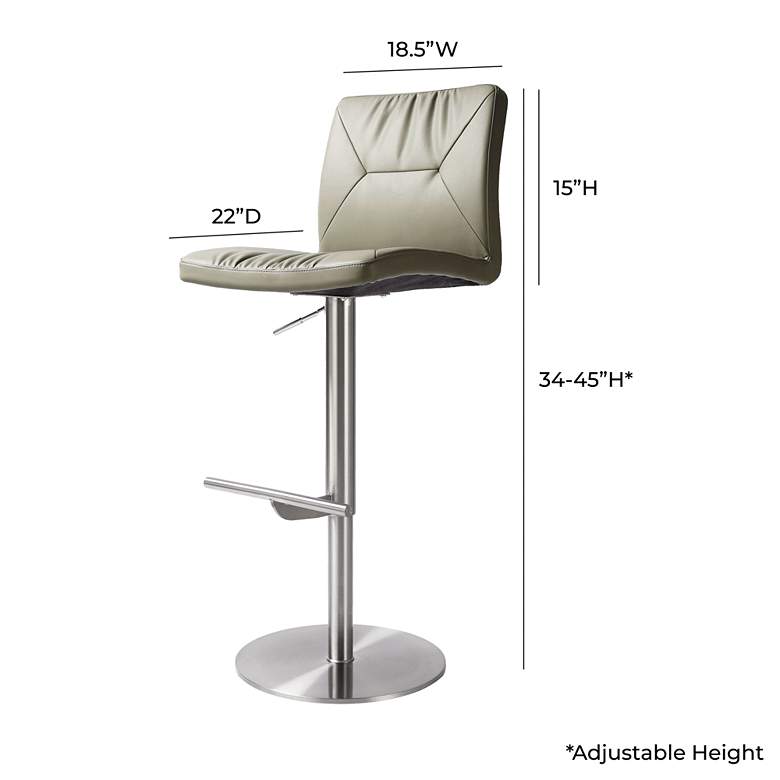Image 6 TOV Paddy Adjustable Height Modern Light Gray Vegan Leather Swivel Stool more views