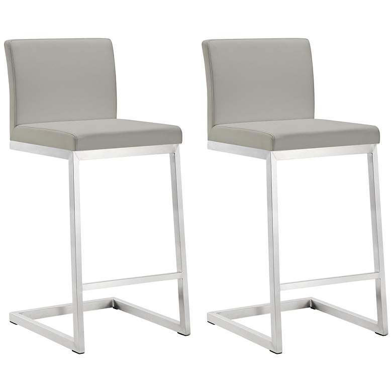 Image 1 TOV Parma 26" Light Gray and Steel Modern Counter Stool Set of 2