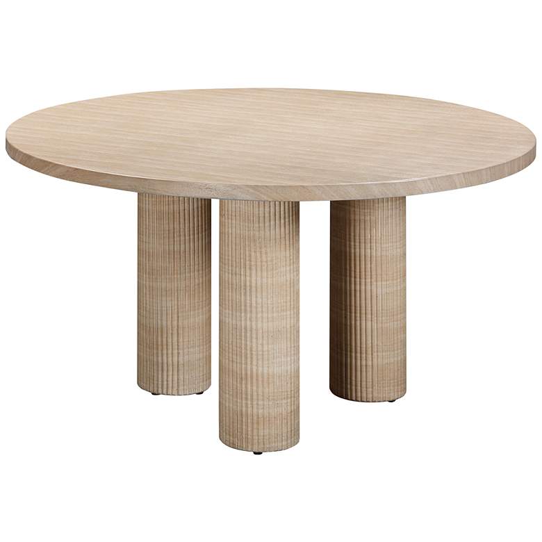 Image 2 TOV Patti 55" Wide Faux Travertine Round Indoor-Outdoor Dining Table