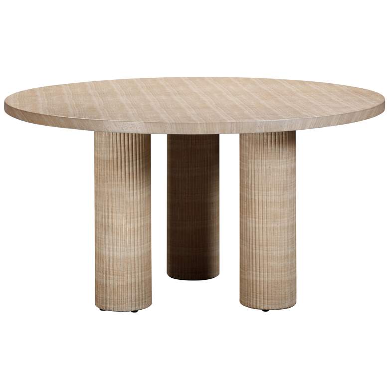 Image 5 TOV Patti 55" Wide Faux Travertine Round Indoor-Outdoor Dining Table more views