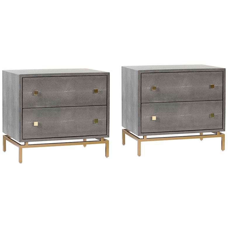 Image 2 TOV Pesce Shagreen 25" Textured Gray 2-Drawer Nightstands Set of 2
