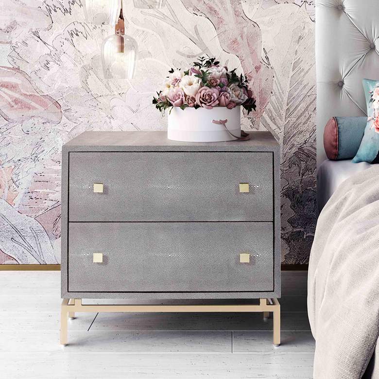 Image 1 TOV Pesce Shagreen 25" Wide Textured Gray 2-Drawer Nightstand