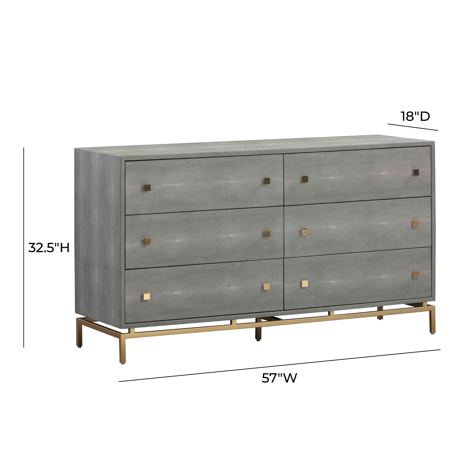 TOV Pesce Shagreen 57" Wide Gray Acacia Wood and Iron 6-Drawer Dresser