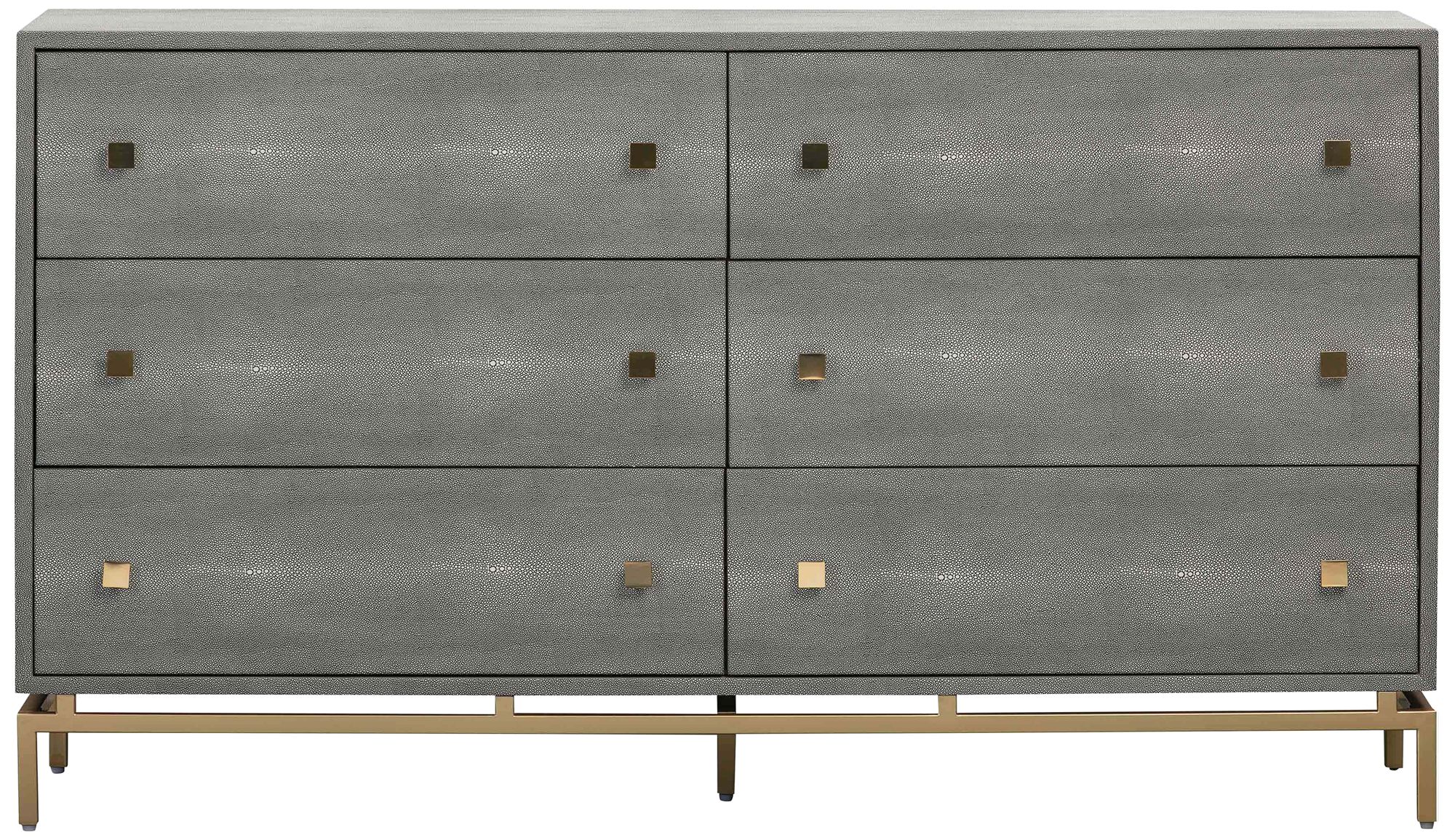 TOV Pesce Shagreen 57" Wide Gray Acacia Wood and Iron 6-Drawer Dresser
