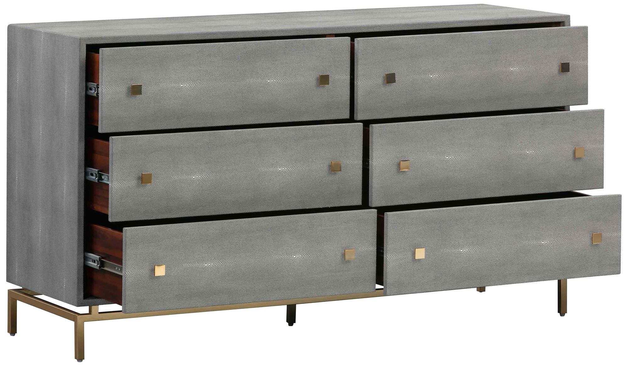 TOV Pesce Shagreen 57" Wide Gray Acacia Wood and Iron 6-Drawer Dresser