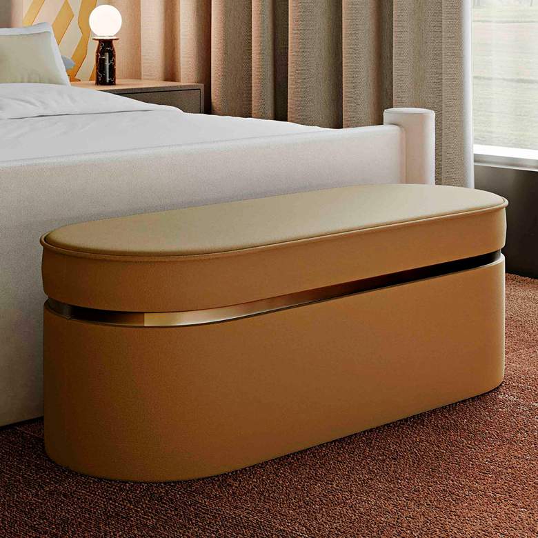 Image 1 TOV Pomp 52" Wide Honey Velvet Fabric Oval Accent Bench