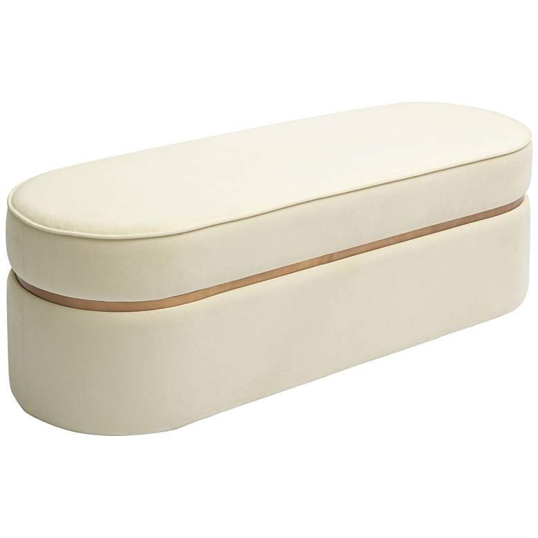 Image 2 TOV Pomp 52" Wide White Cream Velvet Fabric Modern Oval Bench