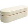 2_TOV Pomp 52" Wide White Cream Velvet Fabric Modern Oval Bench