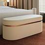 1_TOV Pomp 52" Wide White Cream Velvet Fabric Modern Oval Bench