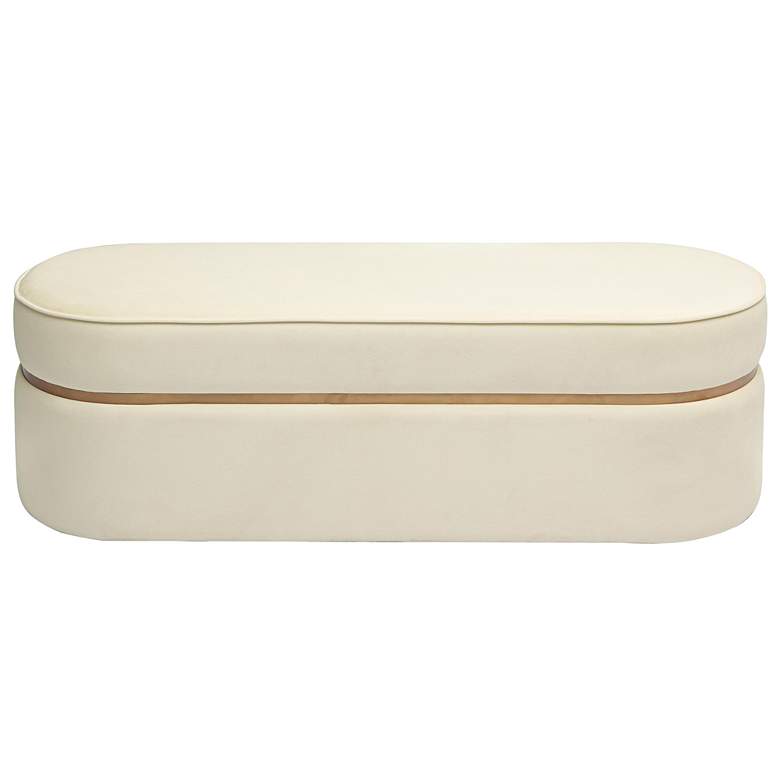 Image 4 TOV Pomp 52" Wide White Cream Velvet Fabric Modern Oval Bench more views