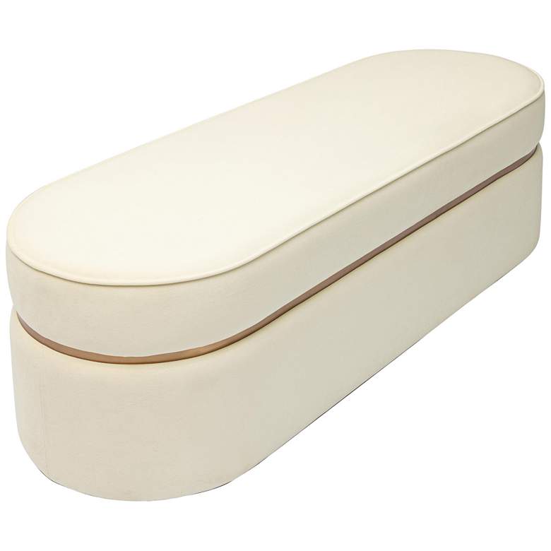Image 5 TOV Pomp 52" Wide White Cream Velvet Fabric Modern Oval Bench more views