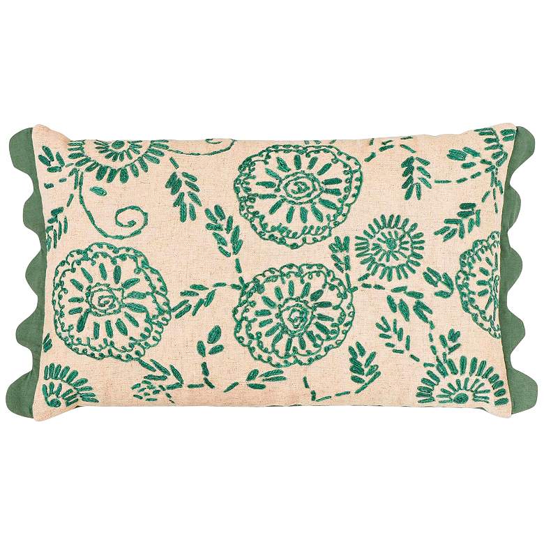Image 1 TOV Portia 20" x 12" Aqua Embroidered Floral Accent Cushion