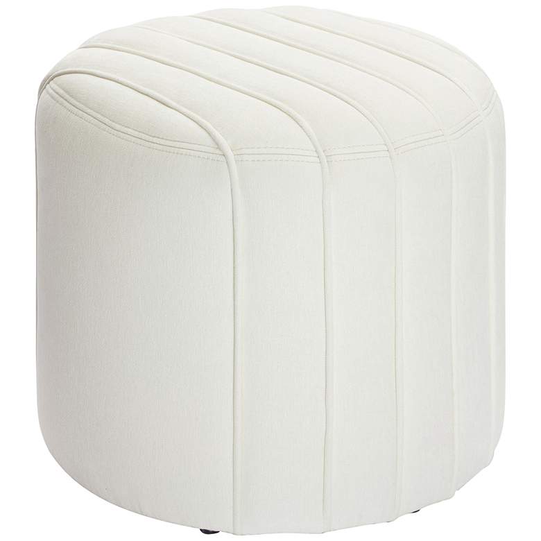 Image 1 TOV Pouch 19" Wide Modern Cream Chenille Fabric Round Ottoman