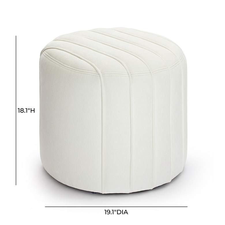 Image 5 TOV Pouch 19" Wide Modern Cream Chenille Fabric Round Ottoman more views