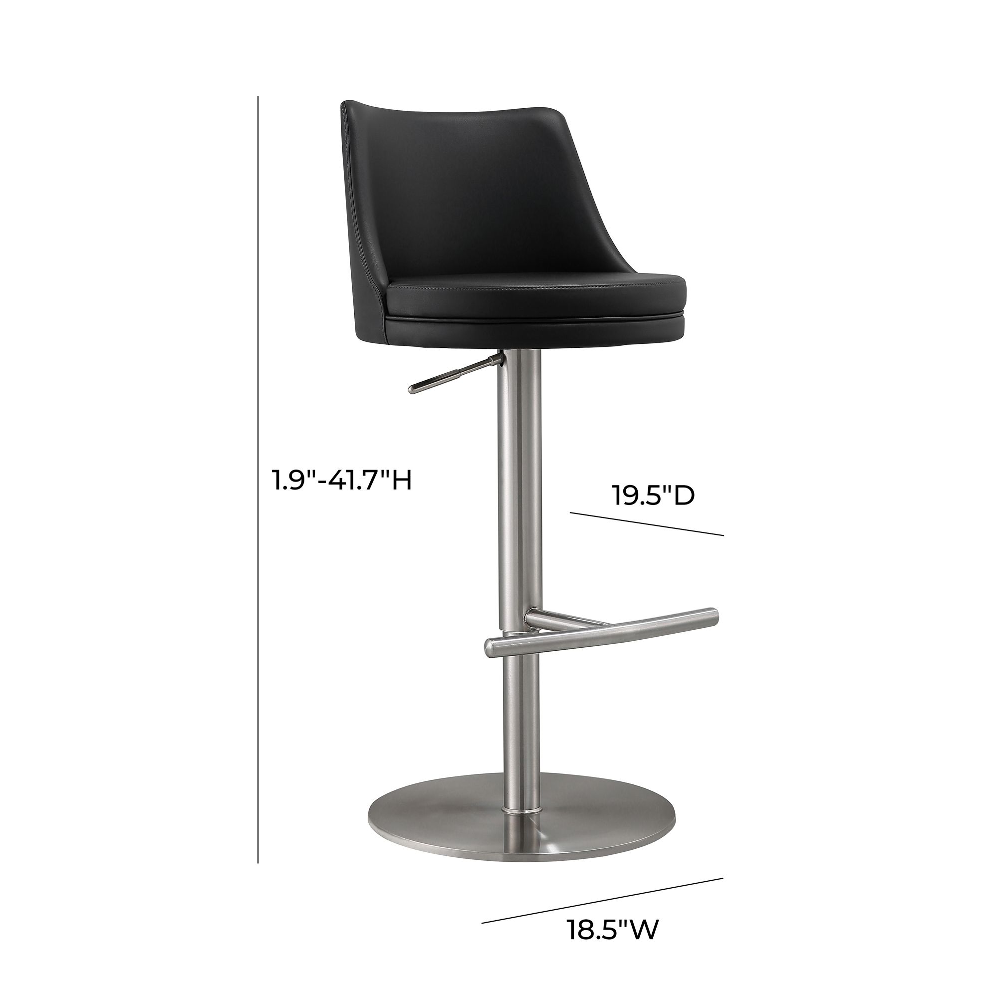 TOV Reagan Adjustable Height Modern Black Vegan Leather Bar Stool in scene