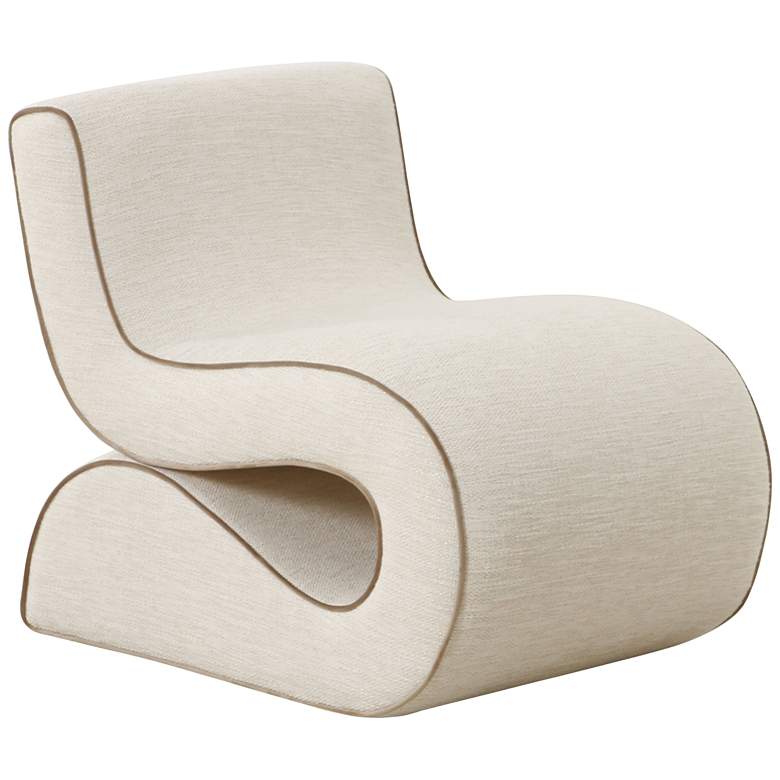 Image 2 TOV Senna 22" Wide Cream Basketweave Tweed Modern Wiggle Accent Chair