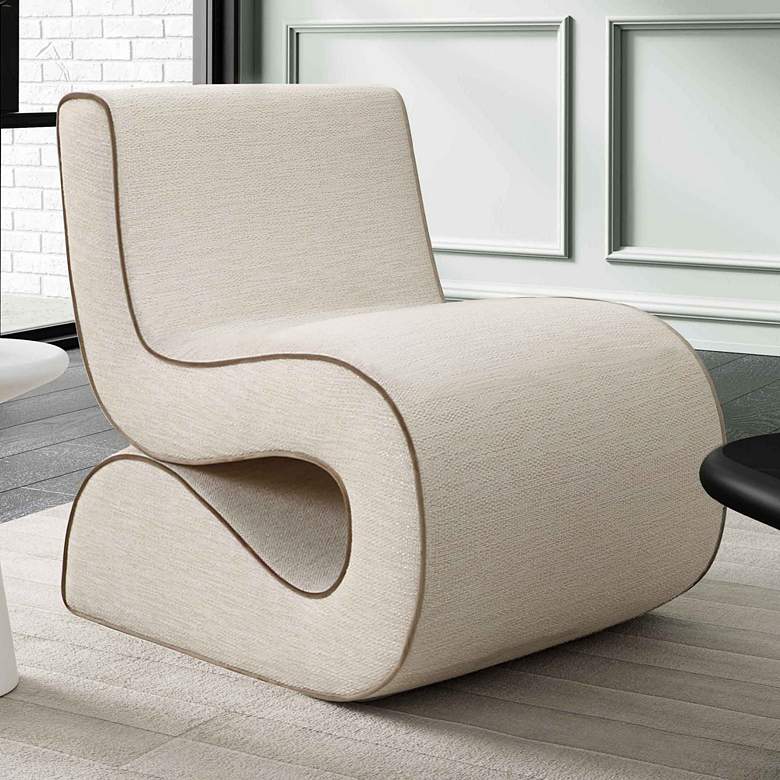 Image 1 TOV Senna 22" Wide Cream Basketweave Tweed Modern Wiggle Accent Chair