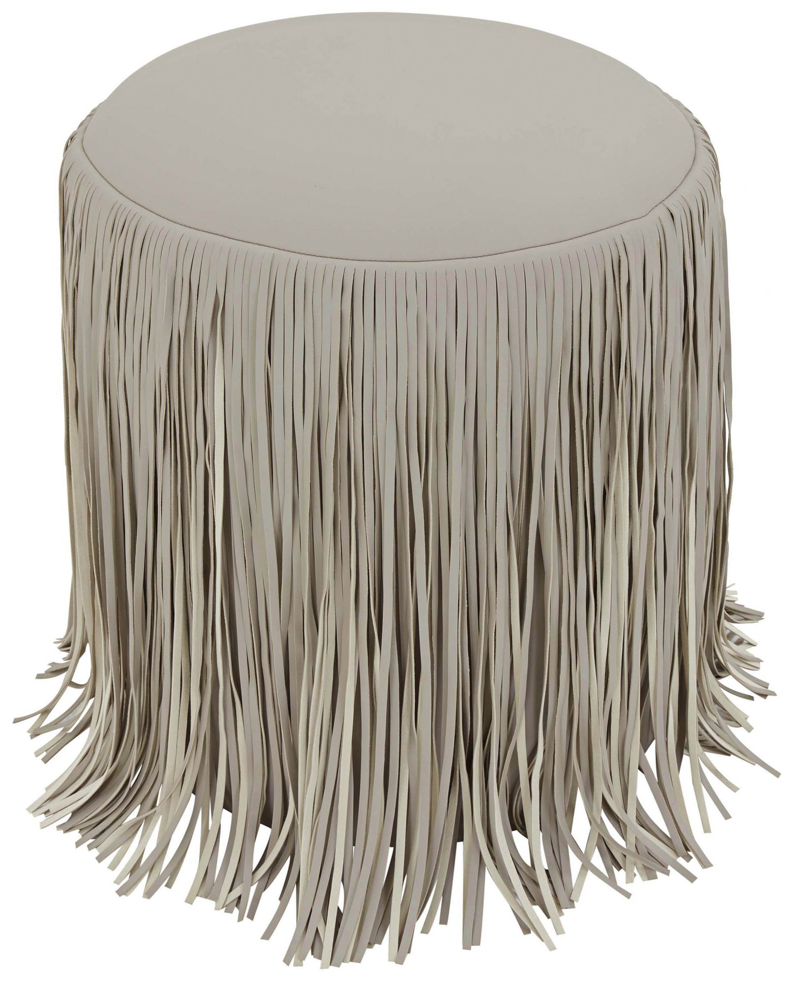 Image 3 TOV Shag Me 15 1/2" Wide Gray Performance Vegan Leather Round Ottoman more views