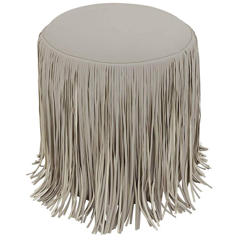 Image 3 TOV Shag Me 15 1/2" Wide Gray Performance Vegan Leather Round Ottoman more views