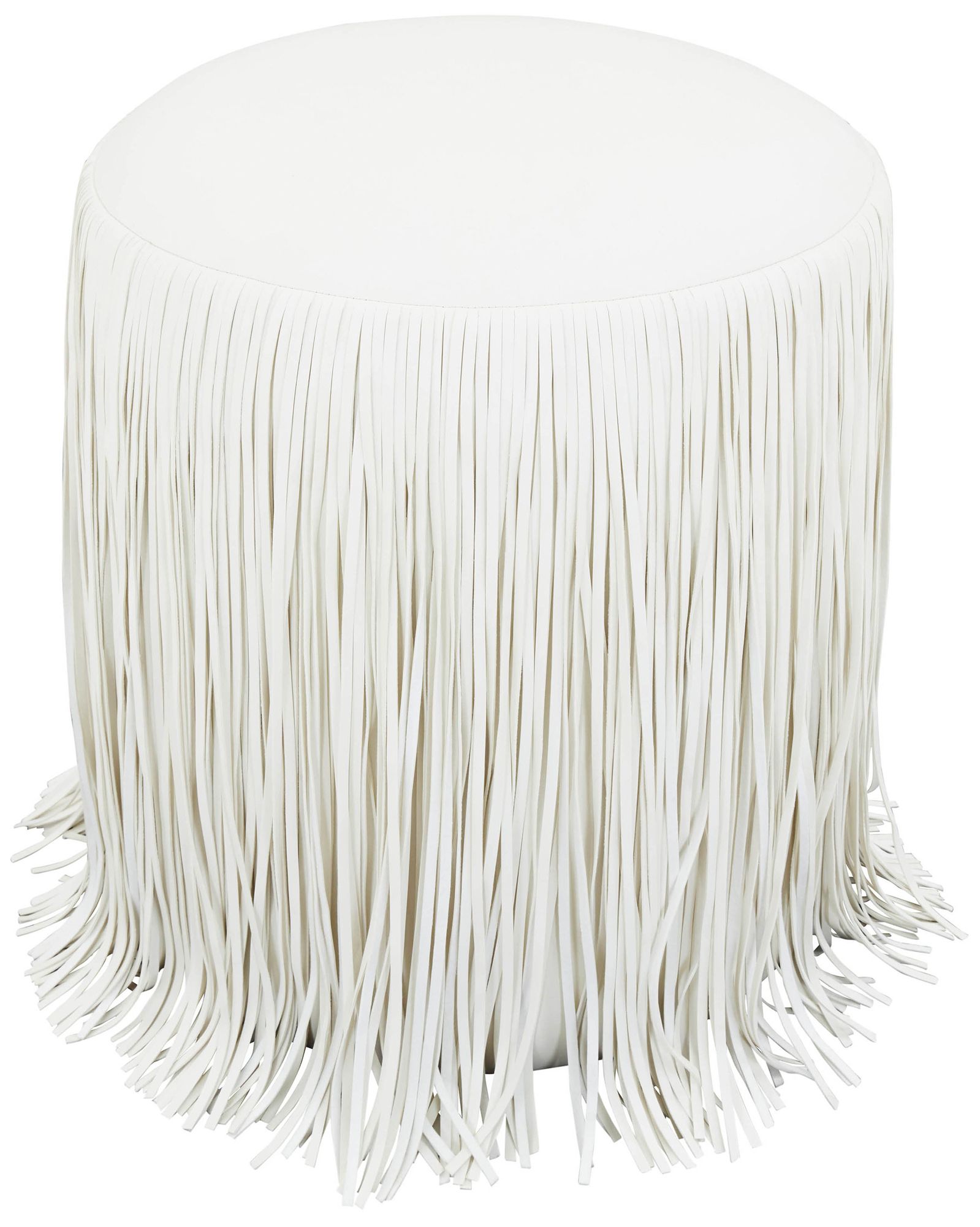 Image 2 TOV Shag Me 15 1/2" Wide Ivory Performance Vegan Leather Round Ottoman more views