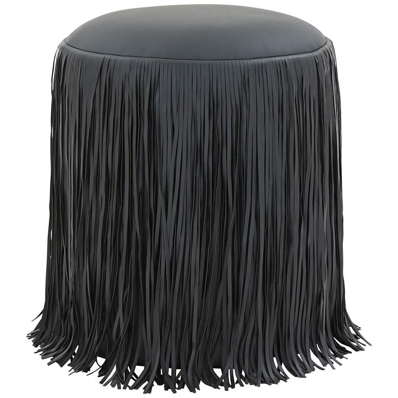 Image 1 TOV Shag Me Black Performance Vegan Leather Round Ottoman