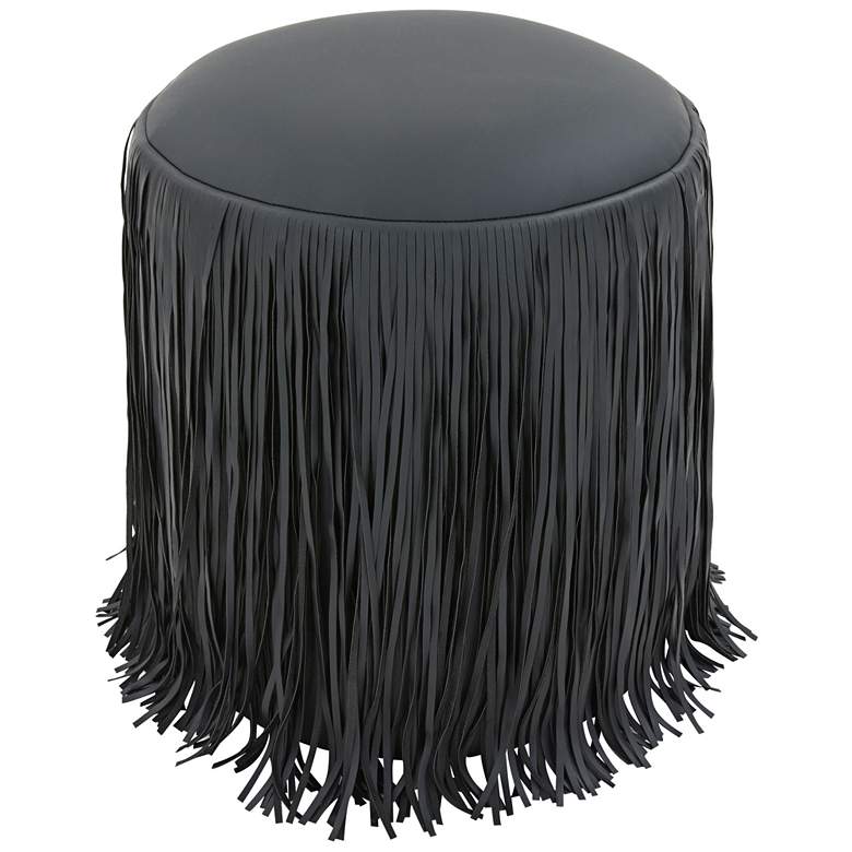 Image 3 TOV Shag Me Black Performance Vegan Leather Round Ottoman more views