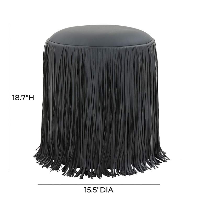 Image 4 TOV Shag Me Black Performance Vegan Leather Round Ottoman more views